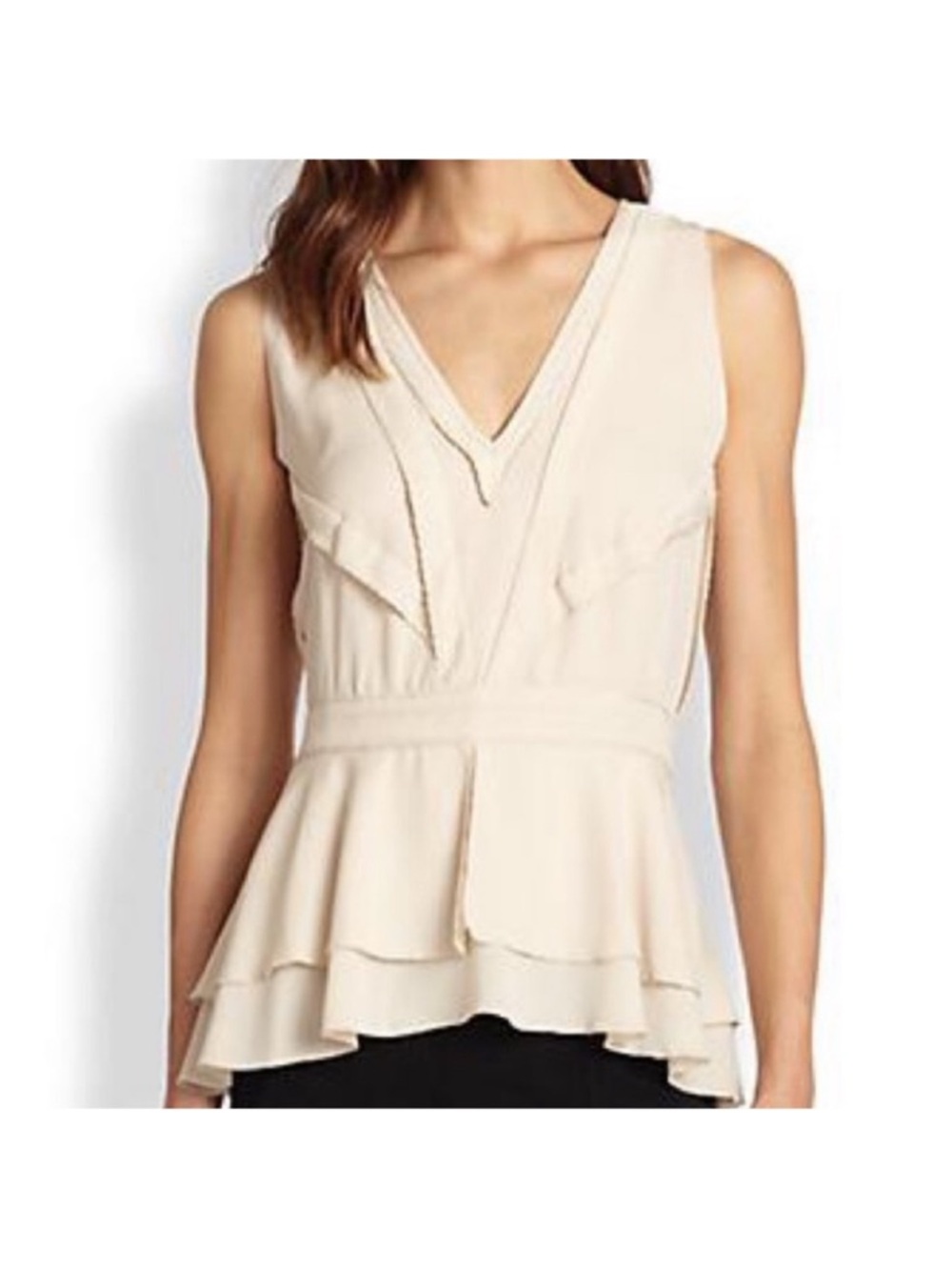 Diane Von Furstenberg Talisha Silk Ecru Peplum Top Size 4